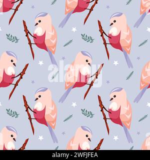 Modello stagionale senza cuciture con piccoli uccelli Illustrazione Vettoriale