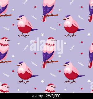 Modello stagionale senza cuciture con piccoli uccelli Illustrazione Vettoriale