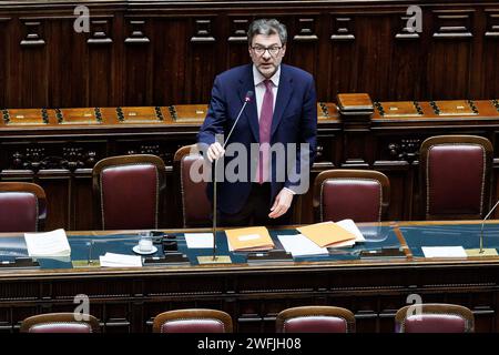 Roma, Italia. 31 gennaio 2024. Foto Roberto Monaldo/LaPresse31-01-2024 Roma politica camera dei deputati - tempo delle interrogazioni nella foto Giancarlo Giorgetti 31-01-2024 Rom e (Italia) politica camera dei deputati - tempo delle interrogazioni nella foto Giancarlo Giorgetti Credit: La Presse/Alamy Live News Foto Stock