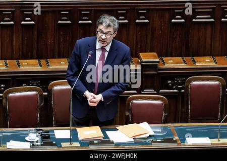 Roma, Italia. 31 gennaio 2024. Foto Roberto Monaldo/LaPresse31-01-2024 Roma politica camera dei deputati - tempo delle interrogazioni nella foto Giancarlo Giorgetti 31-01-2024 Rom e (Italia) politica camera dei deputati - tempo delle interrogazioni nella foto Giancarlo Giorgetti Credit: La Presse/Alamy Live News Foto Stock