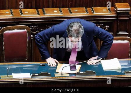Roma, Italia. 31 gennaio 2024. Foto Roberto Monaldo/LaPresse31-01-2024 Roma politica camera dei deputati - tempo delle interrogazioni nella foto Giancarlo Giorgetti 31-01-2024 Rom e (Italia) politica camera dei deputati - tempo delle interrogazioni nella foto Giancarlo Giorgetti Credit: La Presse/Alamy Live News Foto Stock