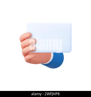 la mano 3d regge un'etichetta o un'etichetta di carta bianca Illustrazione Vettoriale