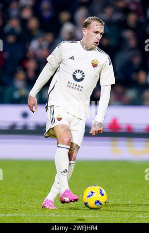 Salerno, Italia. 29 gennaio 2024. Rick Karsdorp della AS Roma durante il match di serie A tra US Salernitana e AS Roma allo Stadio Arechi il 29 gennaio 2024 a Salerno. Crediti: Giuseppe Maffia/Alamy Live News Foto Stock