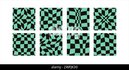 Set di motivi a rete psichedelica retrò vettoriale. Illustrazione Vettoriale