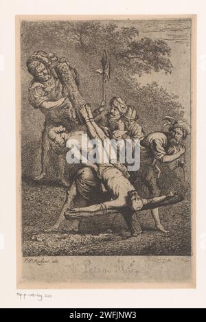 Crocifissione di Petrus, Jean Théodore Joseph Linnig, dopo Peter Paul Rubens, 1884 carta stampata incisione di Pietro crocifisso capovolto Foto Stock