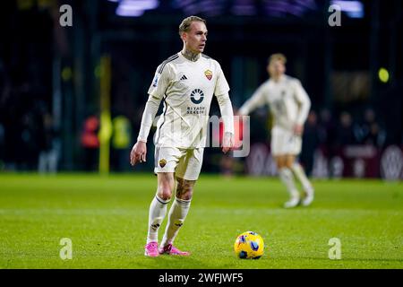 Salerno, Italia. 29 gennaio 2024. Rick Karsdorp della AS Roma durante il match di serie A tra US Salernitana e AS Roma allo Stadio Arechi il 29 gennaio 2024 a Salerno. Crediti: Giuseppe Maffia/Alamy Live News Foto Stock