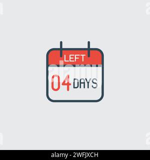 Icona del calendario pagine giornaliere con conto alla rovescia 4 giorni rimanenti. Numero giorno che manca. App agenda, scadenza aziendale, data. Promemoria, programma pittogramma semplice. Conto alla rovescia Illustrazione Vettoriale