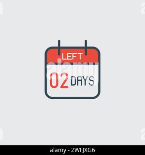 Icona del calendario pagine giornaliere con conto alla rovescia: Restano 2 giorni. Numero giorno che manca. App agenda, scadenza aziendale, data. Promemoria, programma pittogramma semplice. Conto alla rovescia Illustrazione Vettoriale