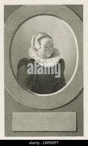 Ritratto di Anna Roemers Visscher, Pieter van der Meulen, dopo Hendrick Goltzius, 1790 - 1858 stampa Ritratto di Anna Roemers Visscher, poeta e incisore di vetro. Giornale di Amsterdam Foto Stock