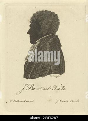 Ritratto di silhouette di Jacob Baart de la Faille, Karel Christiaan Fuchs, dopo Wessel Lubbers, 1822 stampa ritratto di silhouette di Jacob Baart de la Faille, busto a sinistra. Stampatore: Insaputa editore: Incisione della carta di Groningen Foto Stock