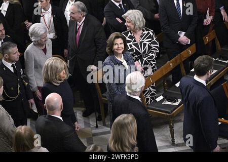 Lund, Svezia. 31 gennaio 2024. LUND, SVEZIA 20240131Queen Silvia alla serata studentesca dell'Università di Lund mercoledì. Il presidente francese Macron e sua moglie sono in visita di stato di due giorni in Svezia. Foto: Johan Nilsson/TT/Code 50090 credito: TT News Agency/Alamy Live News Foto Stock