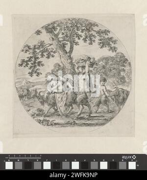 Saterfamilie incontra Geiten, Stefano della bella, 1620 - 1664 stampa Un Sater una ninfa e due ragazzi camminano a sinistra con le loro capre. (possibilmente) satiro/i di incisione della carta (in generale). ninfe (in generale); 'Ninfe in commune' (Ripa). capra Foto Stock