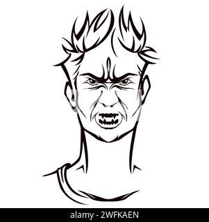Personaggio arrabbiato con un volto demoniaco follia Illustrazione Vettoriale