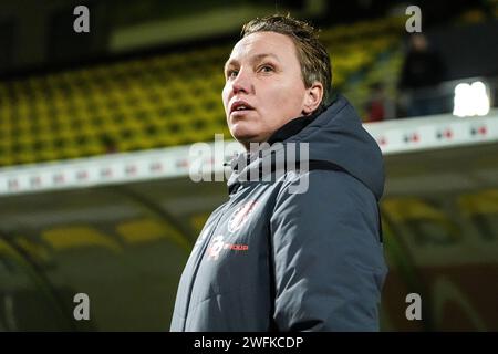 Sittard, Paesi Bassi. 31 gennaio 2024. Sittard - Head Coach Jessica Torny del Feyenoord V1 durante la partita tra fortuna Sittard V1 contro Feyenoord V1 al fortuna Sittard Stadion il 31 gennaio 2024 a Sittard, Paesi Bassi. Credito: Immagini da Box a Box/Alamy Live News Foto Stock