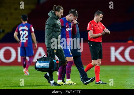 Barcellona, Spagna. 31 gennaio 2024. Ferran Torres del FC Barcelona si infortunò durante la partita di la Liga EA Sports tra FC Barcelona e CA Osasuna giocata al Lluis Companys Stadium il 31 gennaio 2024 a Barcellona, in Spagna. (Foto di Sergio Ruiz/PRESSINPHOTO) crediti: PRESSINPHOTO SPORTS AGENCY/Alamy Live News Foto Stock
