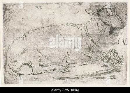 Capra bugiarda, Jabes Heenck, c. 1767 - 1782 stampa Northern Netherlands paper etching goat Foto Stock