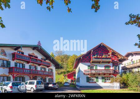 Kochel am SEE: Case storiche a Oberbayern, terra di Tölzer, alta Baviera, Bayern, Baviera, Germania Foto Stock