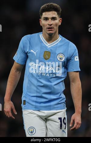 Manchester, Regno Unito. 31 gennaio 2024. Il Manchester City durante la partita di Premier League Manchester City contro Burnley all'Etihad Stadium, Manchester, Regno Unito, il 31 gennaio 2024 (foto di Mark Cosgrove/News Images) a Manchester, Regno Unito il 1/31/2024 Julián Álvarez. (Foto di Mark Cosgrove/News Images/Sipa USA) credito: SIPA USA/Alamy Live News Foto Stock