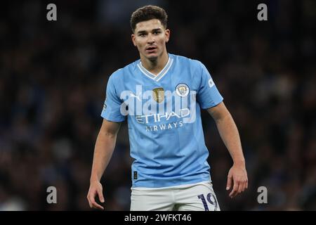 Manchester, Regno Unito. 31 gennaio 2024. Il Manchester City durante la partita di Premier League Manchester City contro Burnley all'Etihad Stadium, Manchester, Regno Unito, il 31 gennaio 2024 (foto di Mark Cosgrove/News Images) a Manchester, Regno Unito il 1/31/2024 Julián Álvarez. (Foto di Mark Cosgrove/News Images/Sipa USA) credito: SIPA USA/Alamy Live News Foto Stock