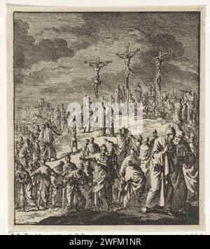 Tre croci su Golgotha, Jan Luyken, 1706 stampa Amsterdam paper etching Crocifisso Cristo con altre persone - DD - le tre croci Foto Stock