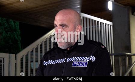 Il comandante di Bristol, il sovrintendente Mark Runacres, parla fuori dalla stazione di polizia di Kenneth Steele House a Bristol, dopo che un uomo di 44 anni è stato accusato dell'omicidio di due ragazzi adolescenti a Bristol. Anthony Snook, di Hartcliffe, Bristol, fu accusato giovedì dell'omicidio di Mason Rist, 15 anni, e Max Dixon, 16 anni. I ragazzi sono stati accoltellati a morte durante un incidente a Ilminster Avenue, Knowle West, sabato sera. Data foto: Mercoledì 31 gennaio 2024. Foto Stock