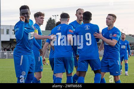 Il Basford United FC ha ospitato il Warrington Rylands nella NPL Premier League 2024 Foto Stock