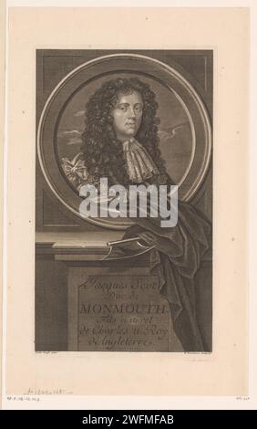 Ritratto di James Scott, duca di Monmouth, Etienne Desrochers, dopo van der Werff, 1678 - 1741 stampa Paris paper incisione / incisione di personaggi storici Foto Stock