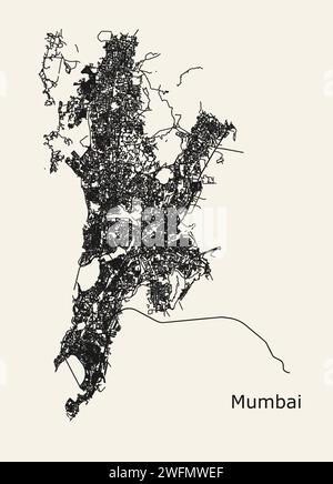 Mappa stradale della città di Mumbai, Maharashtra, India Illustrazione Vettoriale