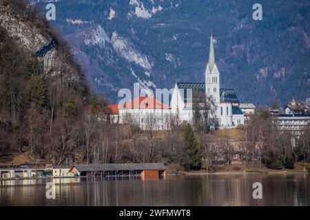 Lago di Bled: St Chiesa parrocchiale di Martina. Slovenia Foto Stock