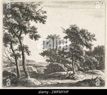 Pastori riposanti sotto un albero, Anthonie Waterloo, 1773 - 1832 stampa lungo un sentiero forestale, due pastori e un cane riposano sotto un albero. Foresta di carta di Parigi, legno. paesaggi (+ paesaggio con cifre, personale). pastori, pastori, pastori, pastori, pastori, cowhere, ecc... Riposo - BB - fuori porta Foto Stock