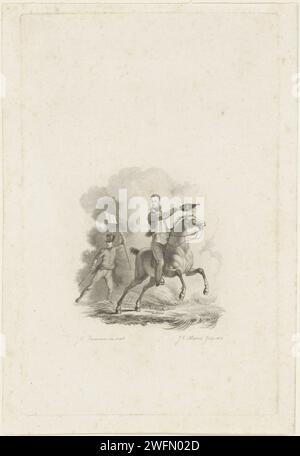 Ritratto equestre di Willem II, re dei Paesi Bassi, stampa del 1816 ritratto appeso di Willem II nella battaglia di Waterloo, 18 giugno 1815. Incisione/incisione su carta Amsterdam Foto Stock