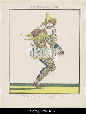 The Entertaining Arlequin, 1833 - 1856 stampa Leaf con una grande rappresentazione di Harlequin. Nel margine inferiore un verso di quattro righe in due colonne. Numerato al centro: (N. 157.). Carta Turnwood tipi di stampa letterpress in "commedia dell'arte": Harlequin Foto Stock