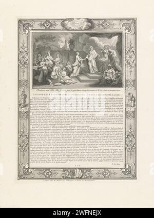 Rappresentazione allegorica dell'accordo tra religione e filosofia, o la fede e la ragione, Bernard Picart, 1708 stampa con una performance allegorica che è apparsa per una tesi di filosofia di una persona sconosciuta. La filosofia personificata, con una corona di stelle sopra la testa, scuote la mano della religione, il che indica la Bibbia. Dietro di loro ci sono speranza (spes) e fede (fides). A destra in primo piano l'amore (Caritas) che indica i bambini alle tavole della legge. A sinistra le personificazioni femminili delle sette arti libere A margine una citazione biblica in latino. Al di sotto del Foto Stock