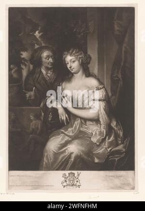 Ritratto di Jean-Baptiste Colbert e Hortense Mancini nel ruolo di Vertumnus e Pomona, James Watson (Picter), dopo Caspar Netscher, 1777 stampa London paper Historical Persons. Persone storiche - BB - donna. Vertumnus e Pomona Foto Stock