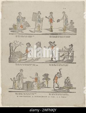 Figure e attività, 1822 - 1849 fogli stampati con 3 righe orizzontali con prestazioni di figure e attività diverse. Due volte ogni due anni, come fresco sotto ogni fila. Numerato in alto a destra: N. 69. Amsterdampublisher: Deventerprint Maker: Olandese paper letterpress Printing Human types. ubriachezza. commerciante di strada. contrasto tra ricchi e poveri. ubriaco Foto Stock