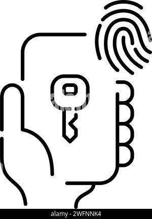 Sbloccare un'auto o accedere a un account utilizzando la chiave di autenticazione con impronta digitale. Icona Pixel Perfect Illustrazione Vettoriale