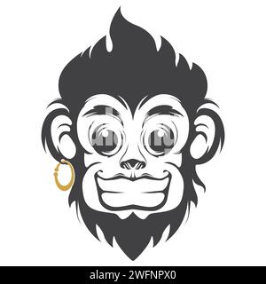 modello di logo con icone di disegno per figure vettoriali scimmie Illustrazione Vettoriale