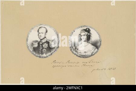 Portret van Anna Paulowna Romanowa, stampa del 1838 Ritratto di Anna Paulowna in un cerchio con fiori. Carta dei Paesi Bassi Foto Stock