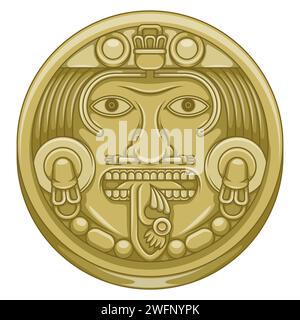 Disegno vettoriale del calendario azteco, disco monolitico dell'antica Mexica, pietra solare della civiltà azteca Illustrazione Vettoriale