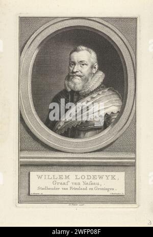 Ritratto di Willem Lodewijk, Conte van Nassau, Jacob Houbraken, dopo Aert Schouman, 1749 - 1759 stampa Amsterdam incisione su carta Foto Stock