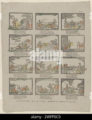 Figure, professioni e attività, 1822 - 1849 fogli stampati con 4 spettacoli di figure, professioni e attività diverse. Un verso di quattro righe sotto ogni spettacolo. Numerato in alto a destra: N. 53. Stampatore: Netherlandspublisher: Deventer carta tipografica stampa tipi umani. contadini. commerciante di strada. artigianato  manutenzione e riparazione Foto Stock