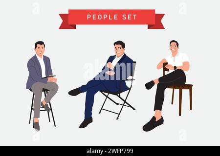 La gente si siede sulle sedie. Illustrazione vettoriale in stile cartone animato piatto. La gente si siede sulle sedie. Illustrazione Vettoriale