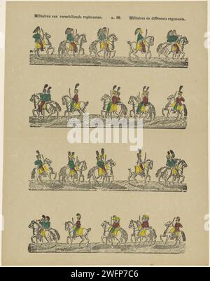 Soldati di diversi reggimenti / militari De Differents Régimens, Franciscus Antonius Beersmans, 1866 - 1902 fogli stampati con 4 file orizzontali con rappresentazioni di soldati a cavallo. Numerato al centro: n. 66. Editore: Turnhoutprint Maker: Europe carta tipografica che stampa il soldato; la vita del soldato. guerra; affari militari (+ cavalleria, cavalieri) Foto Stock