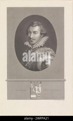 Ritratto di Adolfo, conte di Nassau-Siegen, 1840 - 1884 stampa Ritratto di Adolfo in un ovale. Su un piedistallo il suo nome, il suo titolo e la sua arma. Incisione su carta e acciaio Amsterdam Foto Stock