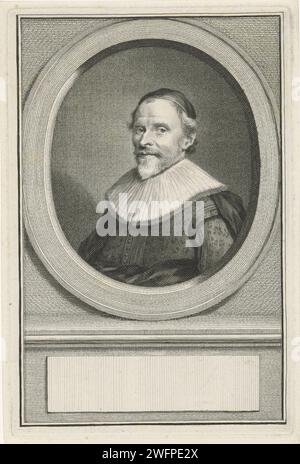 Ritratto di Francois van Aerssen, Jacob Houbraken, dopo Aert Schouman, dopo Michiel Jansz van Mierevelt, 1747 - 1759 stampa Busto a sinistra di Francois van Aerssen, signore di Sommelsdijk, in un ovale. Sotto il ritratto un campo vuoto per il suo nome. Incisione su carta di Amsterdam Foto Stock