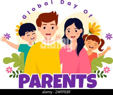 Giornata globale dei genitori illustrazione vettoriale con l'importanza di essere una genitorialità con insieme concetto madre padre bambini in fondo piatto Illustrazione Vettoriale