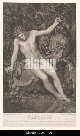 Narciso sul Waterkant, Pieter Jan de Vlamynck, dopo Joseph-Denis Odevaere, 1820 stampa belga incisione / incisione su carta (storia di) Narciso Foto Stock