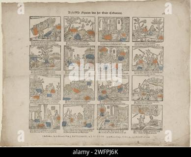 Bybelsche figure dell'Antico Testamento, c. 1782 - c. 1793 stampa Leaf con 16 rappresentazioni di storie dell'Antico Testamento. Sotto ogni immagine un verso bidirezionale. Numerato in alto a destra: 18. Editore: Amsterdamprint Maker: Stampa tipografica su carta olandese Old Testament Foto Stock