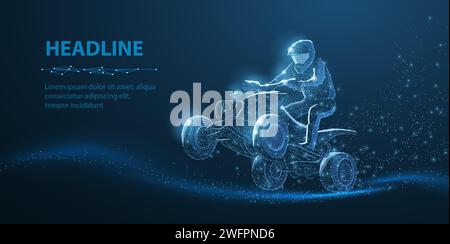 ATV. Illustrazione quadrupla 3d vettore astratto. Gare di ATV, pista ciclabile, attività sportive Illustrazione Vettoriale