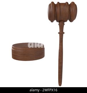 Gavel isolato su sfondo bianco. Illustrazione 3d di alta qualità Foto Stock